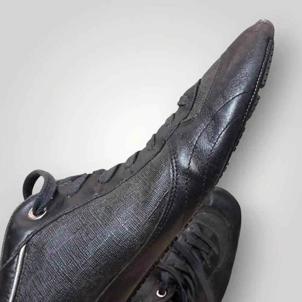 Gucci Black Leather & GG Canvas Low Top Sneakers Shoes Men’s Size 9.5